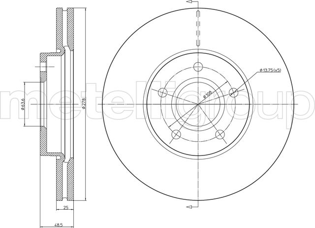 Тормозной диск Metelli передний для Ford Focus II 2004-2012. Артикул 23-0685C