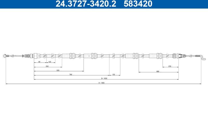 Трос ручника (тросик ручного тормоза) ATE. Артикул 24.3727-3420.2