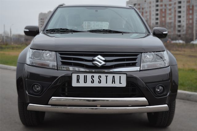 Защита RusStal переднего бампера d75х42/75х42 овалы (дуга) для Suzuki Grand Vitara 5-дв. 2012-2015. Артикул SVZ-001093