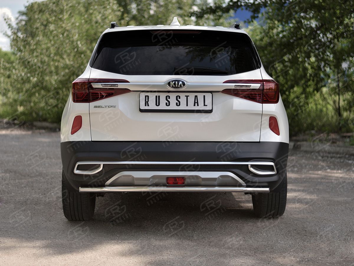Защита RusStal заднего бампера d42 (секции) для Kia Seltos 2020-2026. Артикул KSLZ-003422