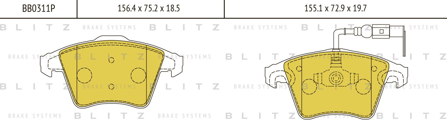 Колодки тормозные VW MULTIVAN V/TRANSPORTER V 07- перед. (Blitz). Артикул BB0311P