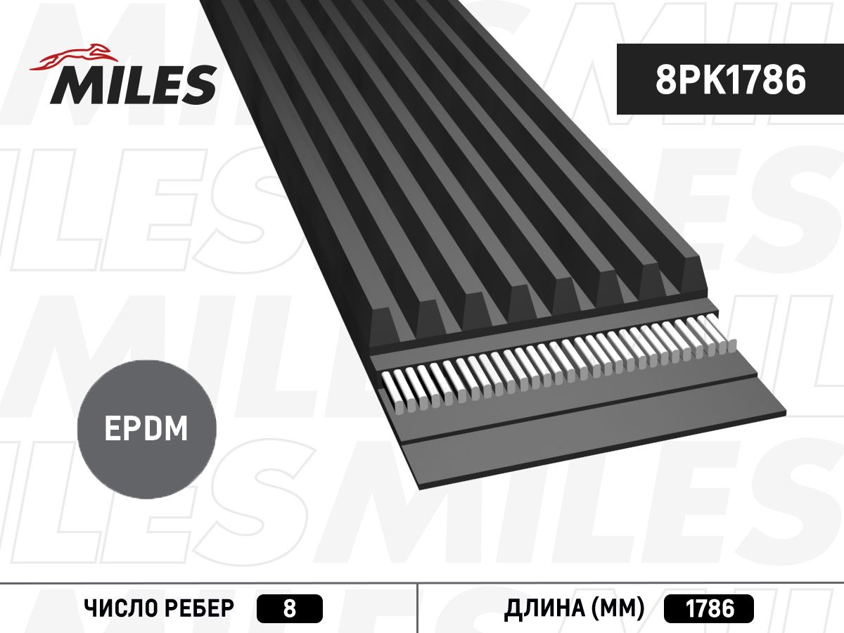 Приводной ремень поликлиновой Miles. Артикул 8PK1786