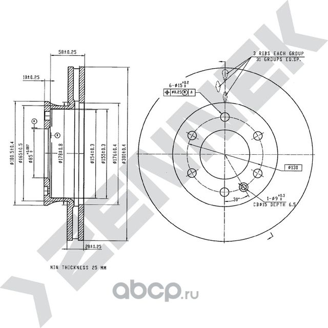 Диск тормозной передний MERCEDES SPRINTER 06-12 VW CRAFTER 06-16 (Zennek). Артикул DBD0056