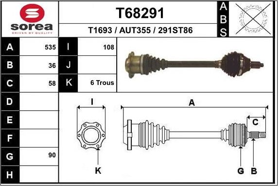 Полуось (привод в сборе, приводной вал) EAI передняя левая для Audi A2 2000-2005. Артикул T68291