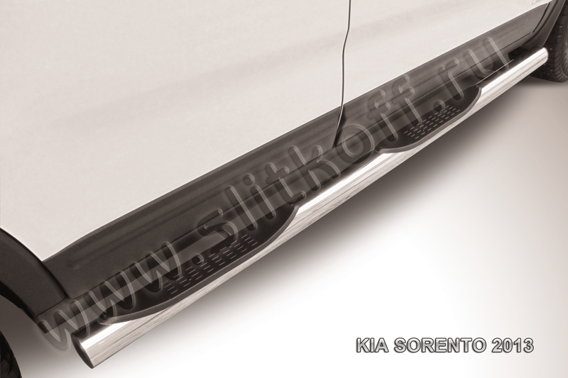 Пороги Slitkoff труба d76 с проступями для Kia Sorento II рестайлинг 2012-2026. Артикул KS13-006