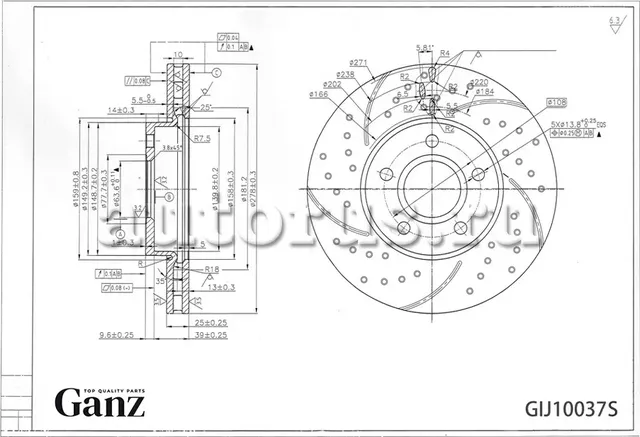 Диск тормозной передний перфорированный PRO-Line с покрытием FORD Focus III/C-Ma (Ganz). Артикул GIJ10037S