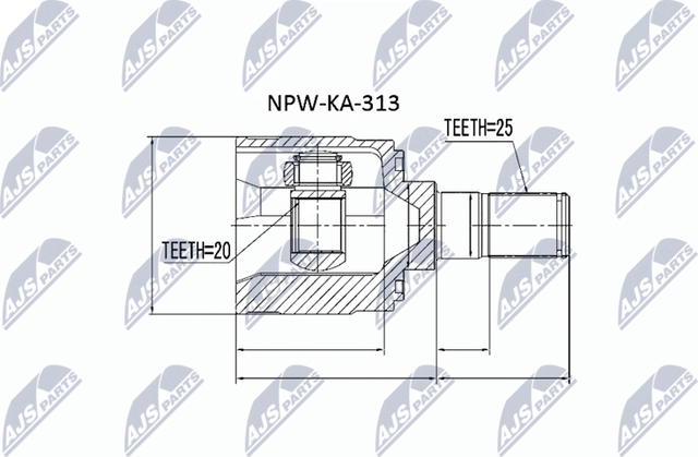 Шрус внутренний (граната) NTY передний правый для Kia Picanto I 2004-2011. Артикул NPW-KA-313
