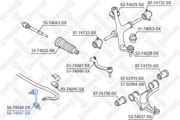 Стойка (тяга) стабилизатора Stellox передняя правая для Renault Master I 1980-1998. Артикул 56-74047-SX