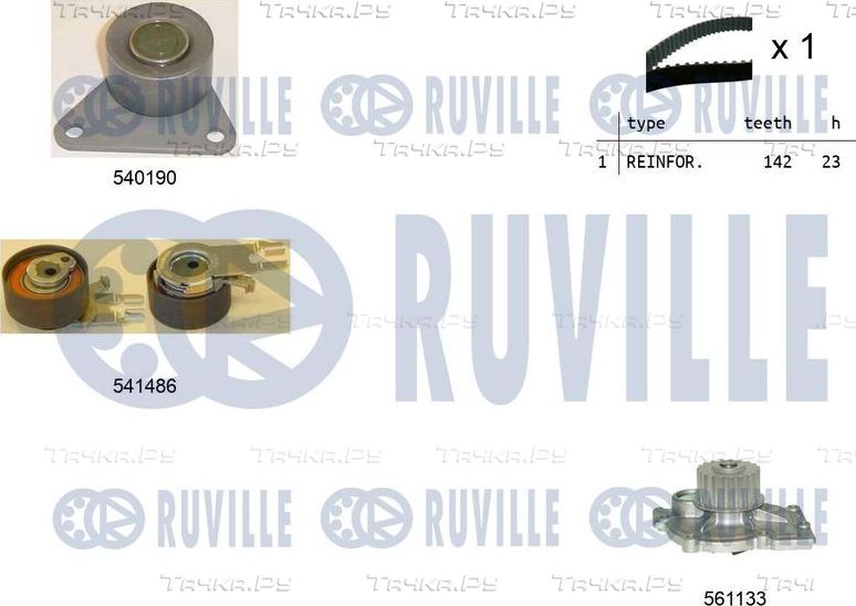Помпа (водяной насос) с комплектом ремня ГРМ Ruville для Ford Focus II 2005-2012. Артикул 5503641