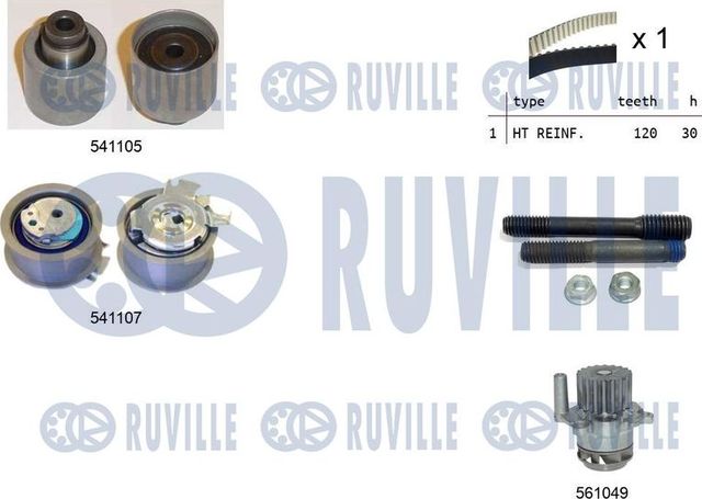 Помпа (водяной насос) с комплектом ремня ГРМ Ruville для Audi A2 2000-2005. Артикул 5500613