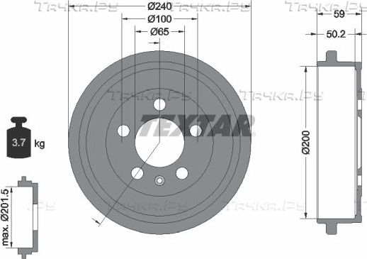 Тормозной барабан Textar задний для Volkswagen Polo V 2009-2026. Артикул 94023800
