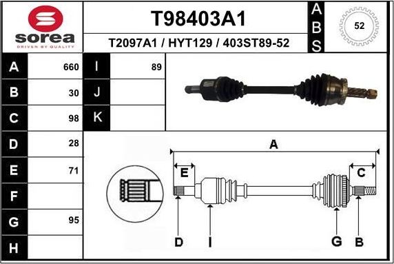 Полуось (привод в сборе, приводной вал) EAI. Артикул T98406A1