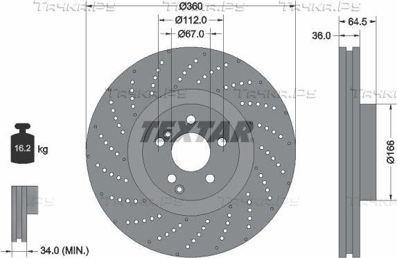 Тормозной диск Textar Pro+. Артикул 92260305