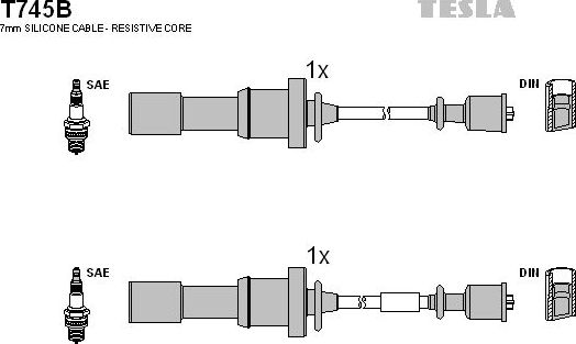 Высоковольтные провода (провода зажигания) (комплект) Tesla. Артикул T745B