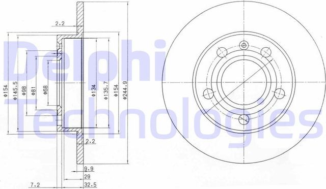 Тормозной диск Delphi задний для Audi A4 IV (B8) 2008-2012. Артикул BG2753C