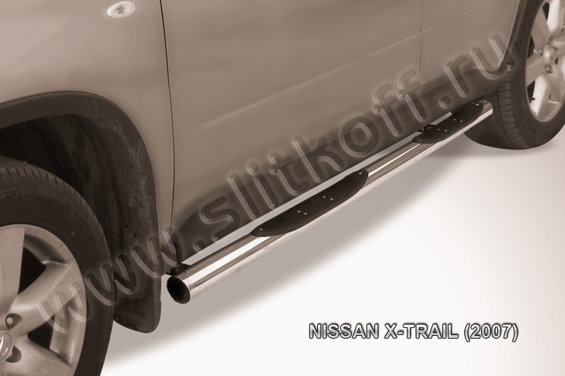 Пороги Slitkoff труба d76 с проступями для Nissan X-Trail T31 2007-2010. Артикул NXT006