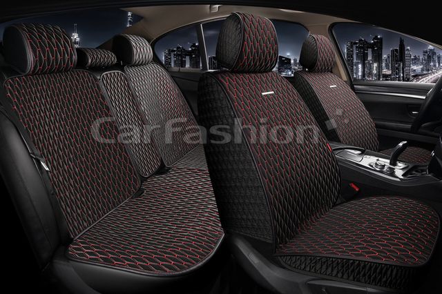 Накидки универсальные CarFashion Iceberg Plus для авто, цвет Черный/Черный/Красный. Артикул 22717