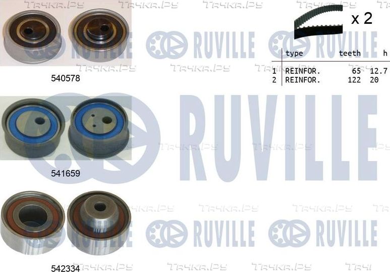 Ремень ГРМ с роликами (комплект) Ruville для Mitsubishi Galant IX 2003-2012. Артикул 550425