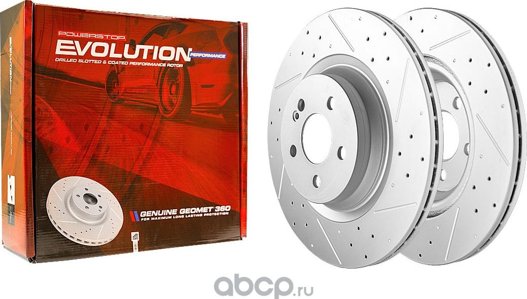 Задний тормозной диск Evolution с перфорацией и насечками, в покрытии GEOMET Pow (Powerstop). Артикул CBR6562