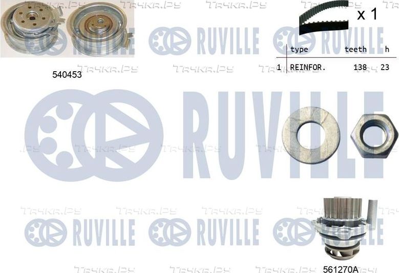 Помпа (водяной насос) с комплектом ремня ГРМ Ruville для SEAT Leon II 2005-2012. Артикул 5500131