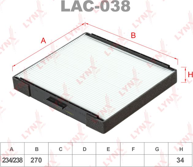 Салонный фильтр LYNXauto. Артикул LAC-038