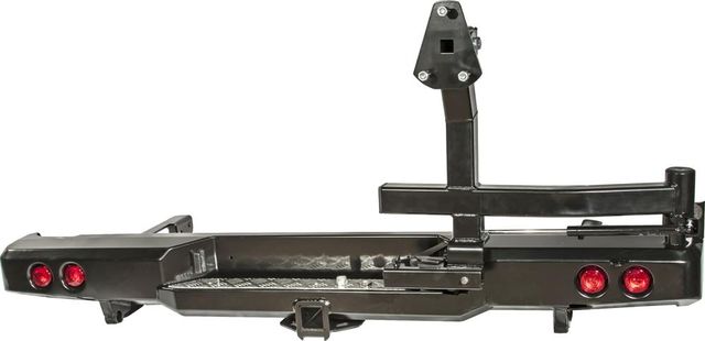 Бампер силовой РИФ задний с квадратом под фаркоп, калиткой и фонарями для Toyota Hilux VII 2004-2015. Артикул RIFVIG-20125