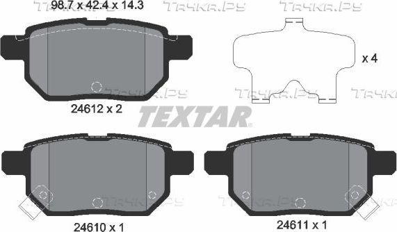 Тормозные колодки Textar задние для Toyota Corolla E140, E150 2006-2014. Артикул 2461001