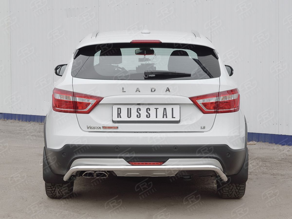Защита RusStal заднего бампера d42 волна для Lada Vesta SW Cross 2017-2026. Артикул LVZ-002851