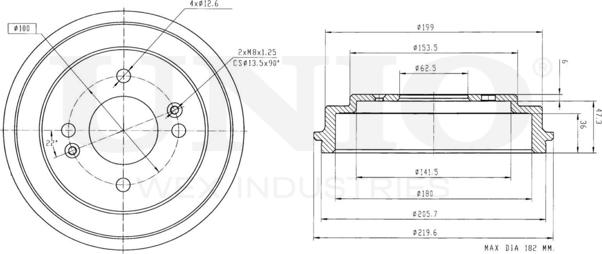 Барабан тормозной (Unio). Артикул BRD-10065