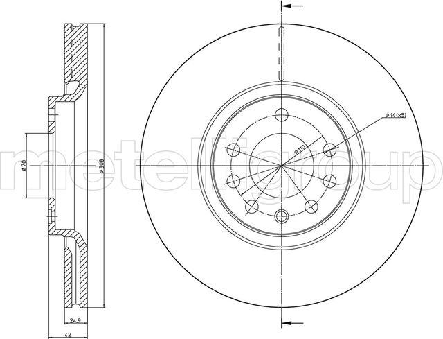 Тормозной диск Metelli передний для Saab 9-5 I 1998-2009. Артикул 23-0826C