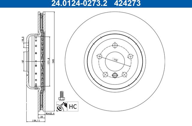 Тормозной диск ATE. Артикул 24.0124-0273.2