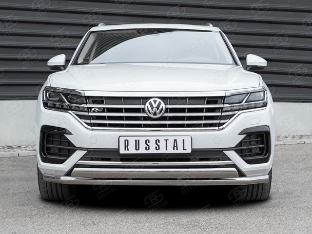 Защита РусCталь переднего бампера d63 секции-d75x42 дуга для Volkswagen Touareg III 2018-2026 (кроме 2.0 TSI). Артикул VWTZ-003061