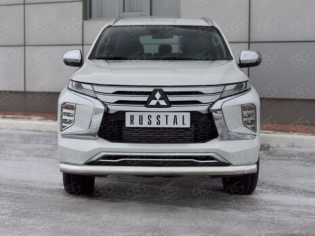 Защита RusStal переднего бампера d76 секции для Mitsubishi Pajero Sport III рестайлинг 2021-2026. Артикул MPJSZ-003654