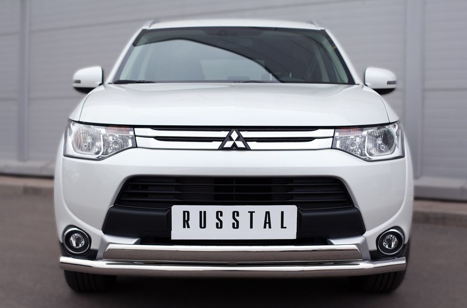 Защита RusStal переднего бампера d63 (секции) d75х42 (дуга) Mitsubishi Outlander III 2014-2026. Артикул MORZ-001890