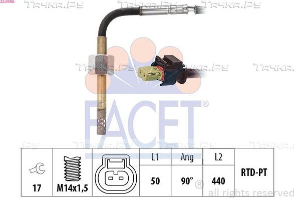 Датчик температуры выхлопных газов Facet Made in Italy - OE Equivalent. Артикул 22.0308