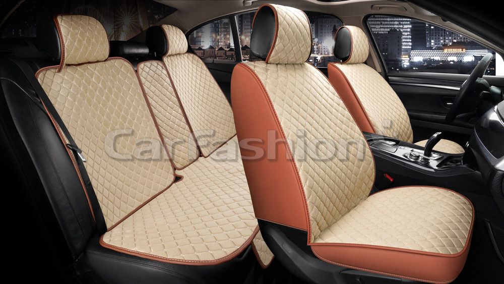 Накидки универсальные CarFashion Derby для авто, цвет Бежевый/Кофе/Бежевый. Артикул 22656