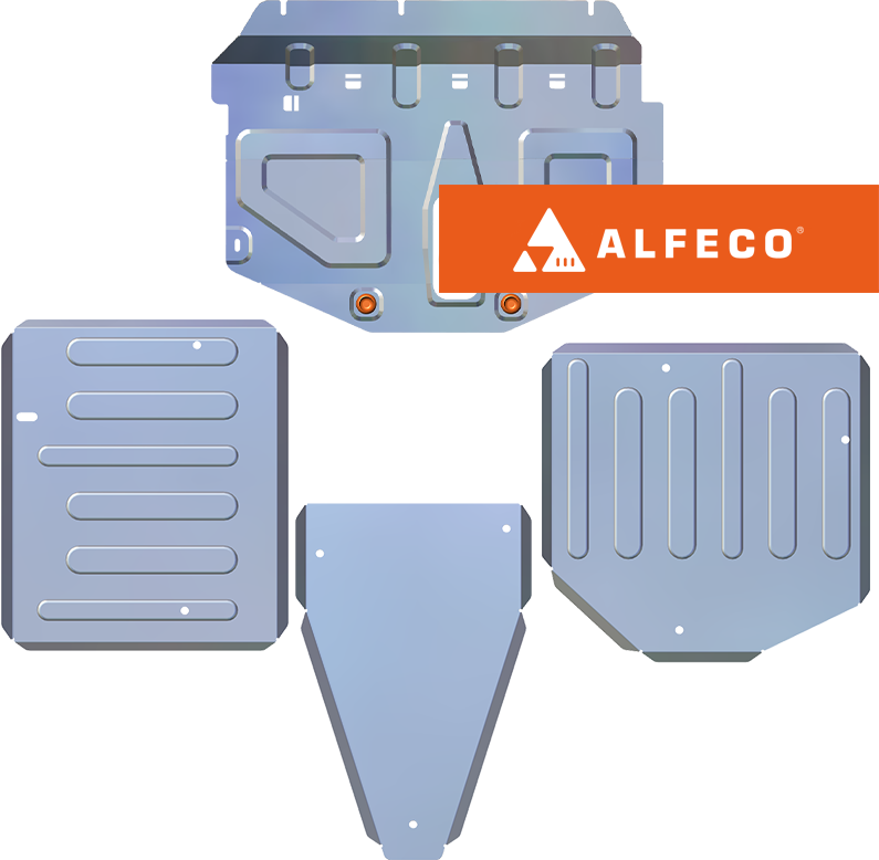 Защита алюминиевая Alfeco (4мм) для картера, КПП, редуктора и топливных баков Haval Dargo 4WD 2022-2026. Артикул ALF.55.10 AL4