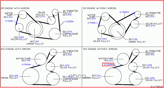 Приводной ремень поликлиновой Nissan. Артикул 11720BC21C