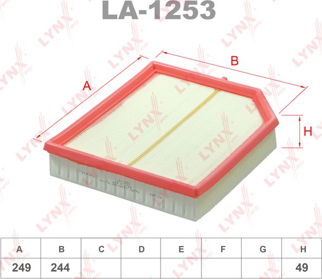 Воздушный фильтр LYNXauto для Geely Tugella I 2020-2026. Артикул LA-1253