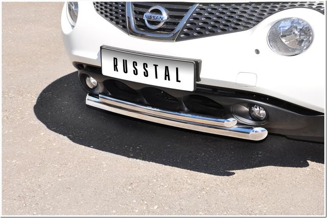 Защита RusStal переднего бампера d63/42 (дуга) для Nissan Juke передний привод 2010-2014. Артикул NJZ-000952