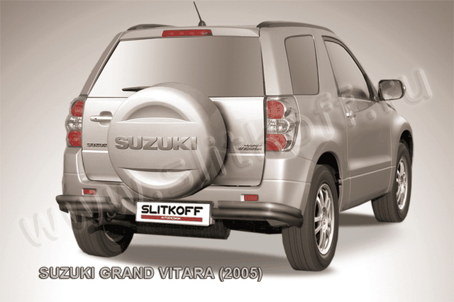 Защита Slitkoff задняя d57/42 уголки двойные ЧЕРНАЯ матовая для Suzuki Grand Vitara III 5-дв. 2005-2008. Артикул SGV05013B