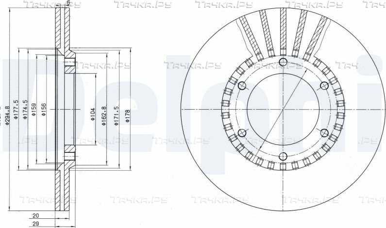 Тормозной диск Delphi передний для Nissan Patrol Y60 1984-1998. Артикул BG2365
