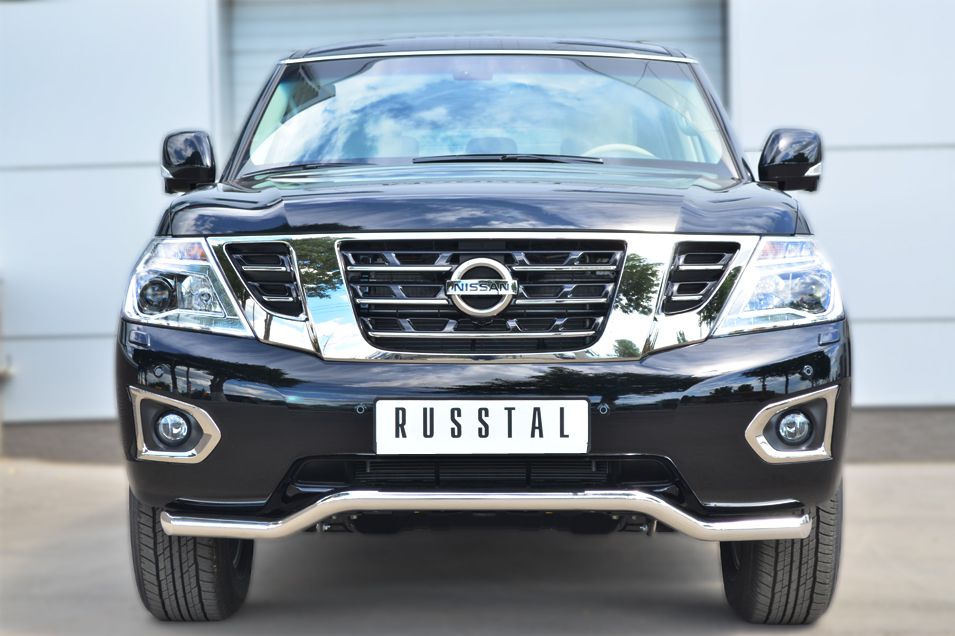 Защита RusStal переднего бампера d63 (волна) для Nissan Patrol Y62 2014-2026. Артикул PATZ-001727