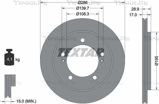 Тормозной диск Textar передний для Suzuki Grand Vitara II 1998-2005. Артикул 92136800