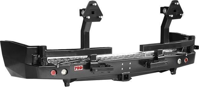 Бампер силовой РИФ задний с квадратом под фаркоп, 2-мя калитками и фонарями для Nissan Patrol Y61 2004-2010. Артикул RIFY61-21122