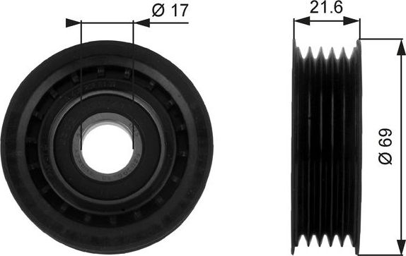 Направляющий (ведущий) ролик приводного поликлинового ремня Gates DriveAlign® для Mercedes-Benz Vaneo 2002-2005. Артикул T36189