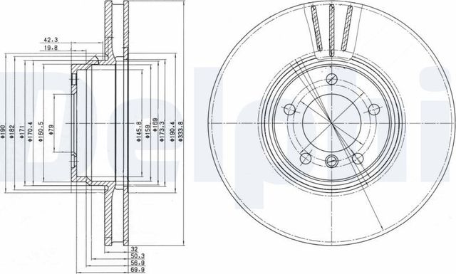 Тормозной диск Delphi для BMW 7 III (E38) 1994-2001. Артикул BG9212