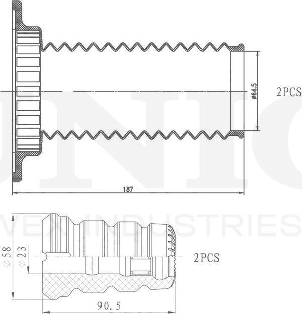 Отбойник и пыльник амортизатора, комплект (Unio). Артикул DUC-50030