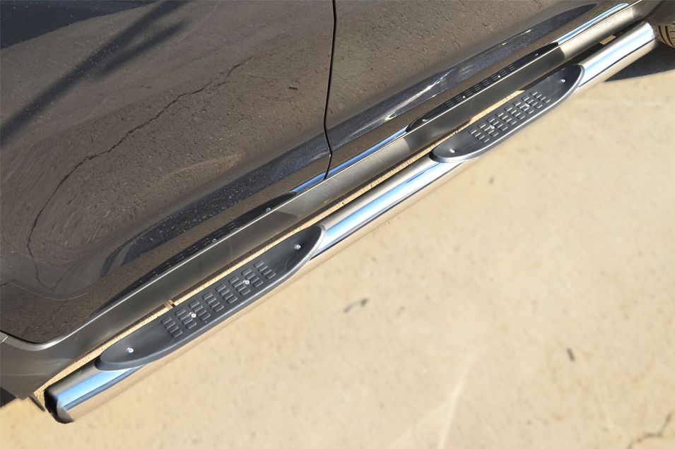 Защита порогов RusStal труба d76 с накладкой (вариант 3) для Kia Sportage III 2014-2026. Артикул KSGT-001675