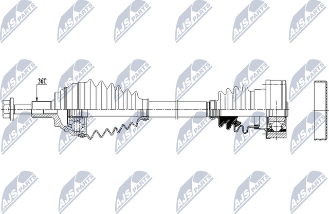 Полуось (привод в сборе, приводной вал) NTY передняя правая для Volkswagen Golf Sportsvan I 2014-2026. Артикул NPW-VW-149